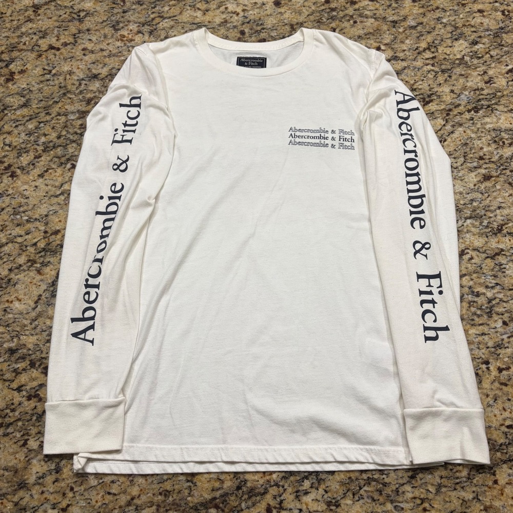 Abercrombie & Fitch Mens Cream Long Sleeve Graphic Logo T-Shirt Size M